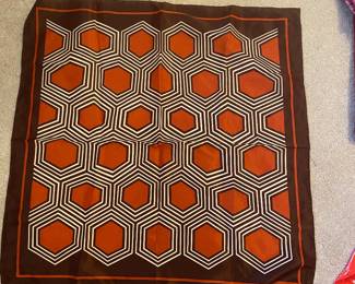 Vtg Nasharr Feres Retro Girl Brown/ Orange Geometric Polyester  Scarf