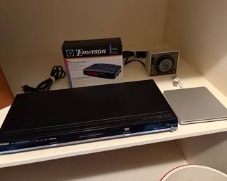 Toshiba DVD Player, Emerson CK5027 Alarm Clock Radio, Vtg Automatic Timer Intermatic "Time-All" EB11, External