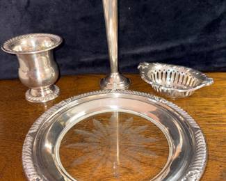  Sterling Bowl #A7977, Lunt Sterling #021 Weighted Candlestick, National Sterling #H1656 Toothpick Holder!