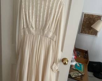 Vtg Alfred Bosand New York Cream Chiffon Beaded Cocktail Dress
