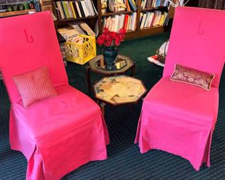 Vtg Cream Parson Chair W/Red Slip Cover Pr & Vtg MCM Octagon Nesting Tables!