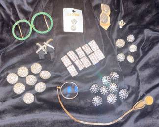 Vtg Rhinestone Buttons & Clasps, Goldtone Bookmark Monocle Magnifier Etc!