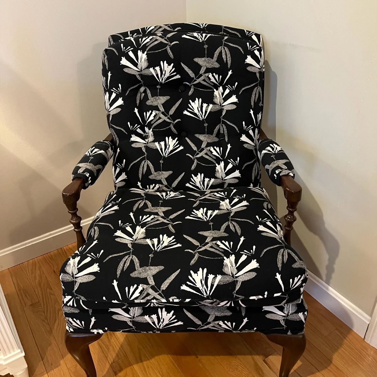 Black & White Floral upholstered Chair 