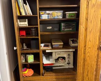 Hand crafted solid oak sewing cabinet