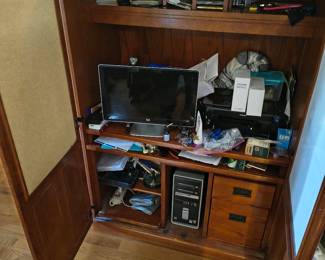 Cherry workspace opened up with the big cabinet