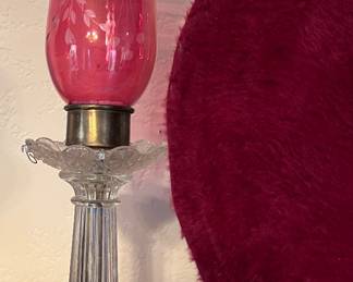 Vintage Candlesticks w Cranberry Etched Glass pair