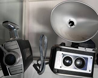 Vintage Bell & Howell Optronic Eye Super 8 Movie Camera 1960's, Vintage Kodak Duaflex II Film Camera 1950's