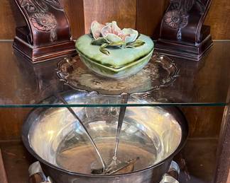 Vintage SP Punch Bowl w Cups and Ladle, Decorative Ceramic Lidded Dish, Vintage Bookends