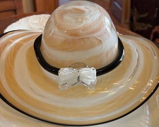 Hand Blown Art Glass Murano Hat w Swirled Design and Ribbon and Bow 