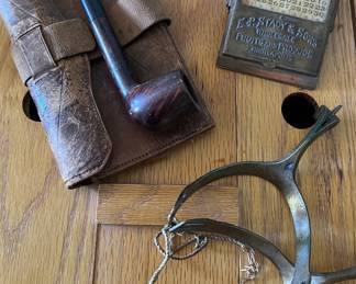 Vintage Pipe w Case, Vintage Spurs, Vintage Calendar