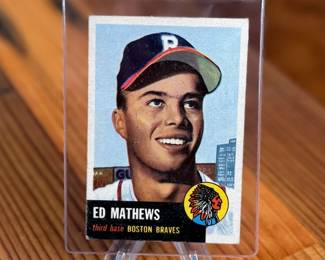 This lot features a 1953 Topps #37 Eddie Mathews baseball card. 