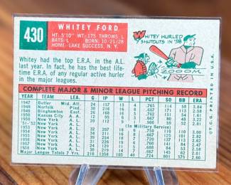 This lot features a collectible 1959 Topps baseball card featuring New York Yankees pitcher Whitey Ford, numbered #430 in the set.