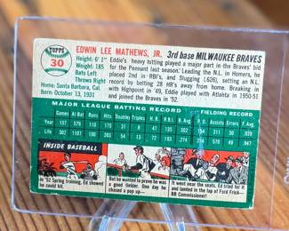 This lot features a 1954 Topps #30 baseball card featuring Ed Mathews of the Milwaukee Braves. 