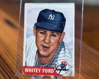 This lot features a vintage 1953 Topps Whitey Ford baseball card, specifically card #207. 