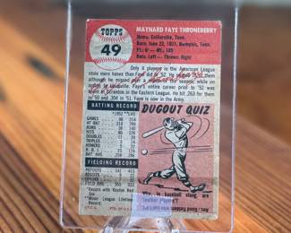 This lot features a 1953 Topps Faye Throneberry baseball card (#49) featuring the Boston Red Sox outfielder.