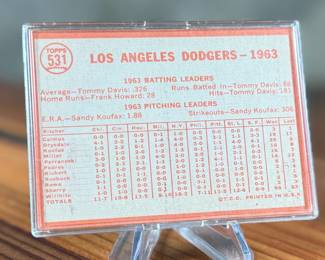 This lot features a 1964 Topps team card of the Los Angeles Dodgers, card #531.
