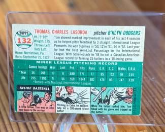 This lot features a 1954 Topps Tommy Lasorda Brooklyn Dodgers Rookie Card #132. 