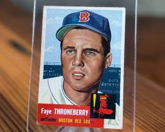 This lot features a 1953 Topps Faye Throneberry baseball card (#49) featuring the Boston Red Sox outfielder.