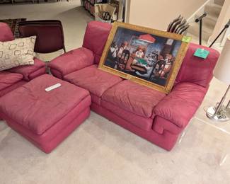 Roche Bobois Leather Loveseat and Ottoman