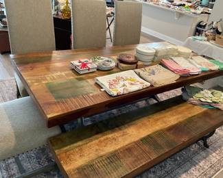 Beautiful West Elm style table, bench, and chairs.