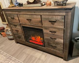 Dresser/server with adjustable electric fireplace