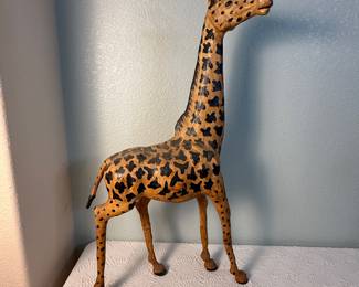 Lot #151 Large Handcrafted Leather Giraffe Sculpture β Tall Safari Animal Decor Figure