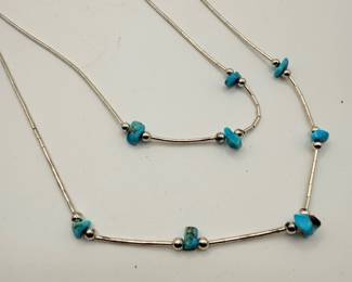 Lot #129 Turquoise Bead Necklace β Vintage Style Double Strand Necklace with Blue Beads