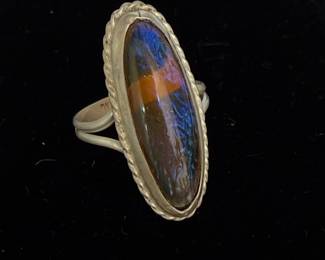 Lot #35 Vintage Sterling Silver Boulder Opal Ring β Large Australian Opal Statement Ring, Natural Opal Estate Jewelry