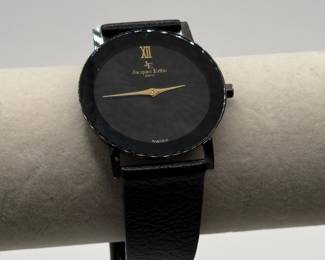 Lot #6 Vintage Jacques Edho Quartz Wristwatch β Black Minimalist Dial, Gold Hands Designer Fashion Watch