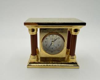 Lot #128 Miniature Brass Desk Clock with Column Design β 1.5 Lot #128 Miniature Brass Desk Clock with Column Design β 1.5" Tall Vintage Mini Mantel Clock