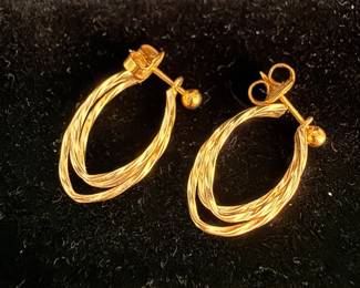 Lot #36 14K Gold Jacket Hoop Earrings with Gold Ball Studs β Vintage Yellow Gold Twist Hoop Jacket Earrings, Estate Fine Jewelry