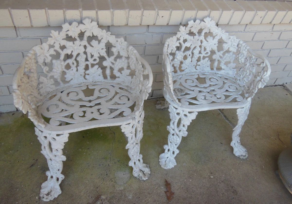 pair iron outdoor chairs