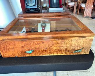 CUSTOM MESQUITE DISPLAY CASE w/ TURQUOISE INLAY