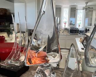 ONE OF THREE CRYSTAL SAILBOATS MARKED "DAUM FRANCE"