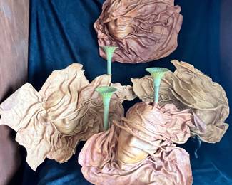 GROUP OF 4 LEATHER "VEILED FACE" MASKS BY VENEZUELAN ARTIST