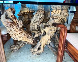AMAZING DRIED-ROOT TABLE BASE & GLASS TOP DINING TABLE