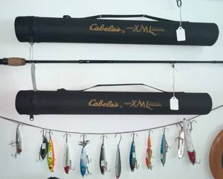 PAIR OF CABELA'S XML ROD CASES & SOME LURES