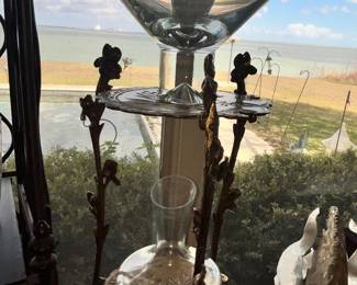 BRASS STAND AND STYLISH GLASSWARE