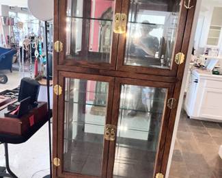 SUPERB, TALL DISPLAY CASE IN ASIAN DESIGN w/ BEVELED GLASS
