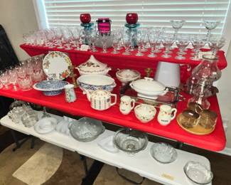 ANOTHER TABLE FULL GLASSWARE & CERAMICS