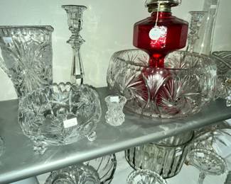 VINTAGE "TRITSCHLER WINTERHALDER BLEIKRISTALL" LEAD CRYSTAL PITCHER & VINTAGE CRYSTAL SERVING BOWL, 