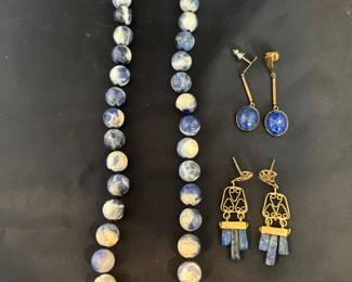 Sodalite Beaded Necklace And Lapis Earrings