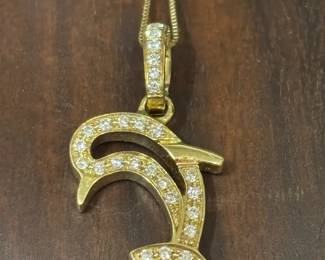 585 Gold And Diamond Dolphin Pendant And Chain