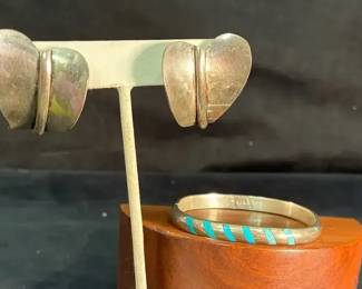 Mexico 925 Earrings And Bracelet With Turquoise