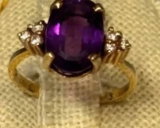 10K Amethyst And Diamond Ring