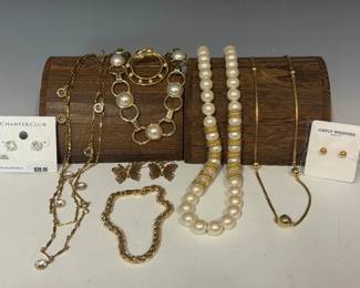 Pearl And Gold Tone Costume Jewelry
