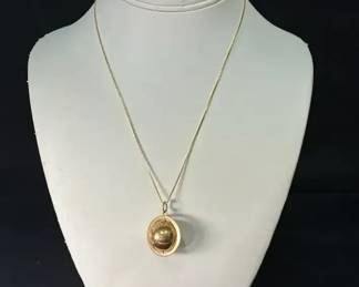 14k Gold Globe Necklace On 925 Square Chain