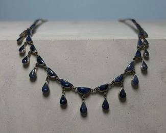 J Comes Taxco Mexico Sterling And Lapis Teardrop Necklace