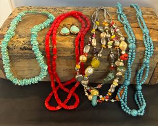 Blue And Red Beaded Necklaces