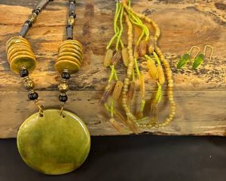 Green Medallion Statement Necklace